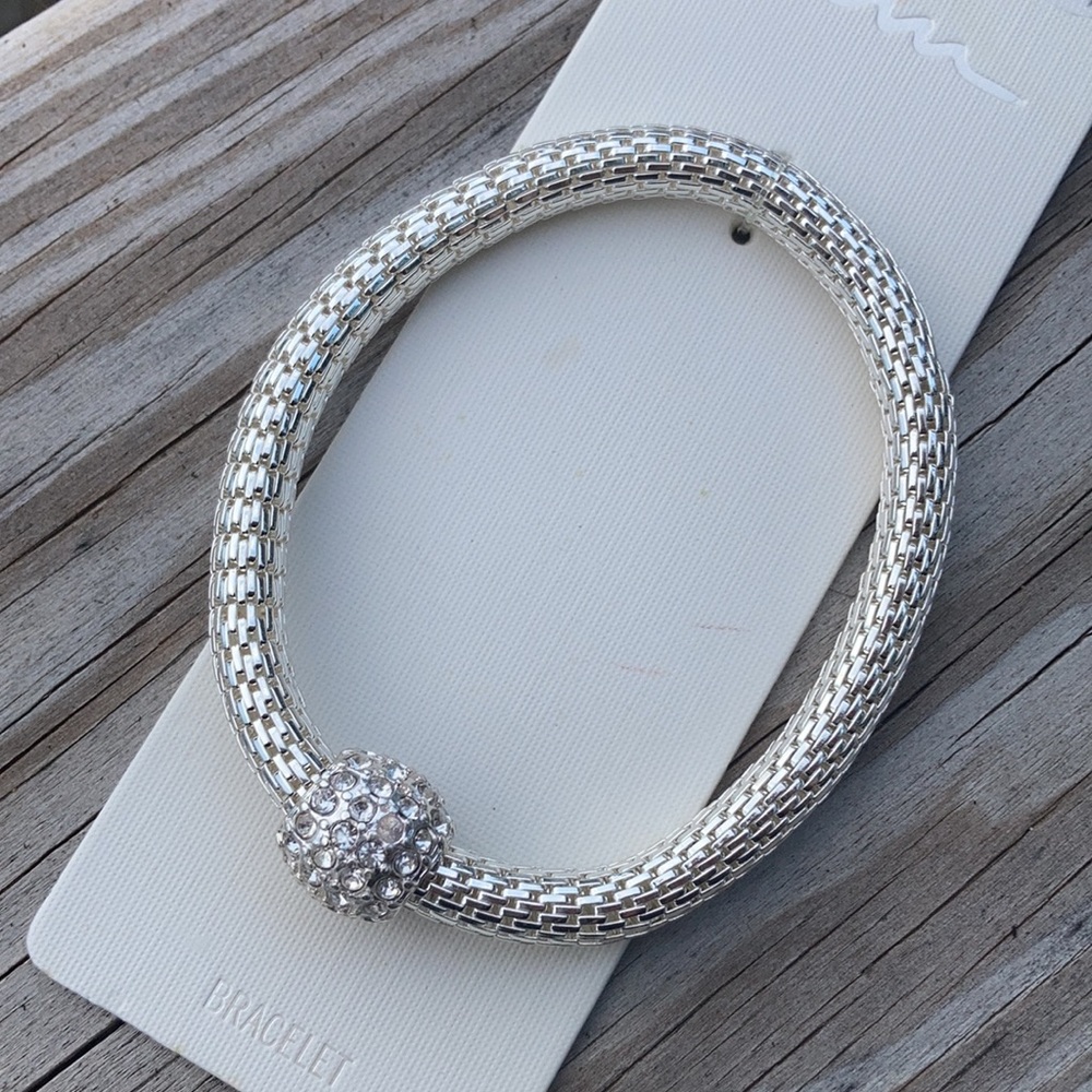 ⚜️Silver Elastic Diamond Encrusted Bead Bracelet!